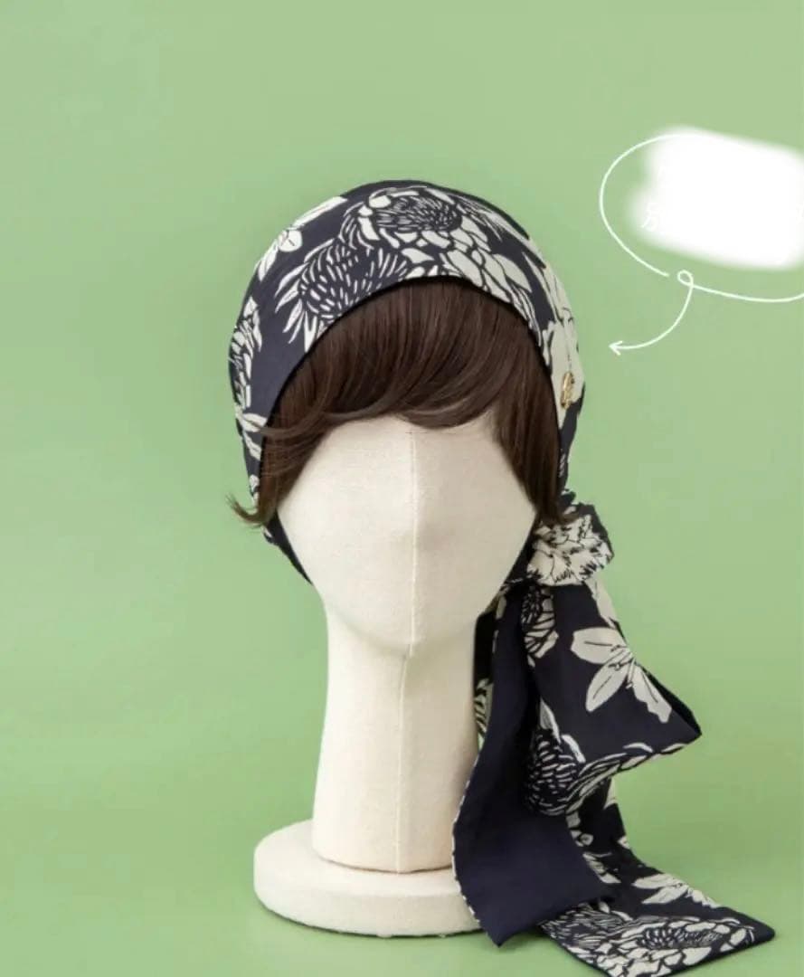 BARENスカーフハット /ボタニカルネイビー/前髪ウィッグ付き