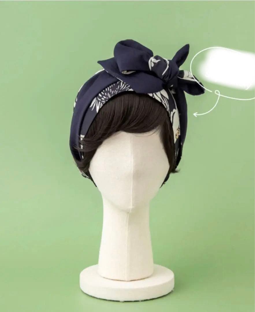 BARENスカーフハット /ボタニカルネイビー/前髪ウィッグ付き