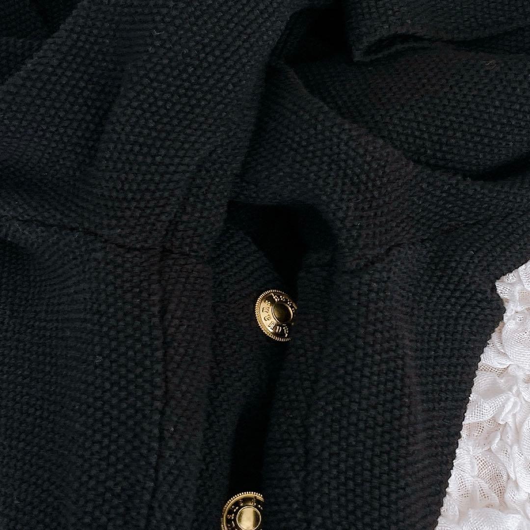 美品 anuans ウエストシェイプペプラムニットジャケット カーディガン 黒