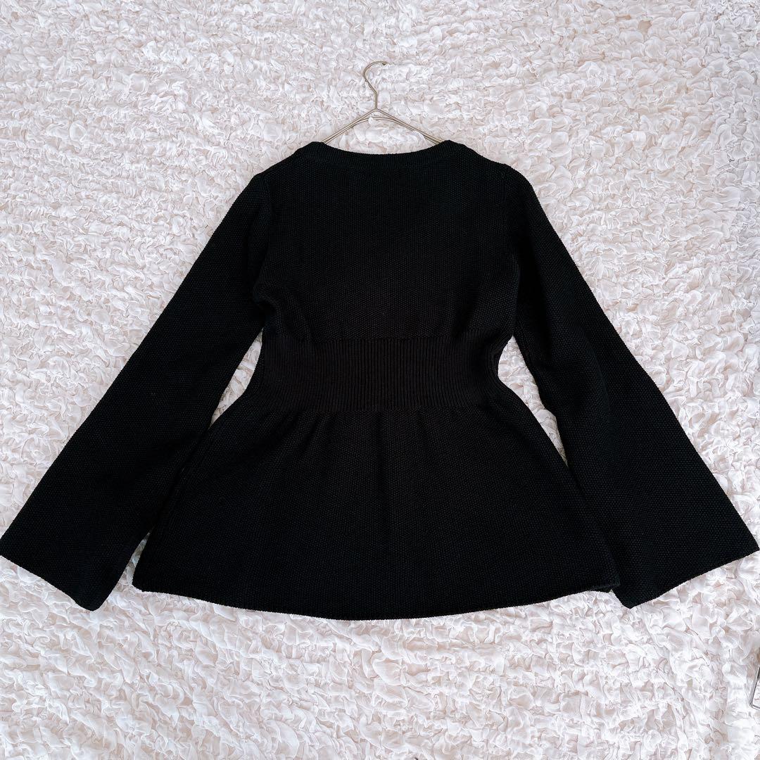 美品 anuans ウエストシェイプペプラムニットジャケット カーディガン 黒