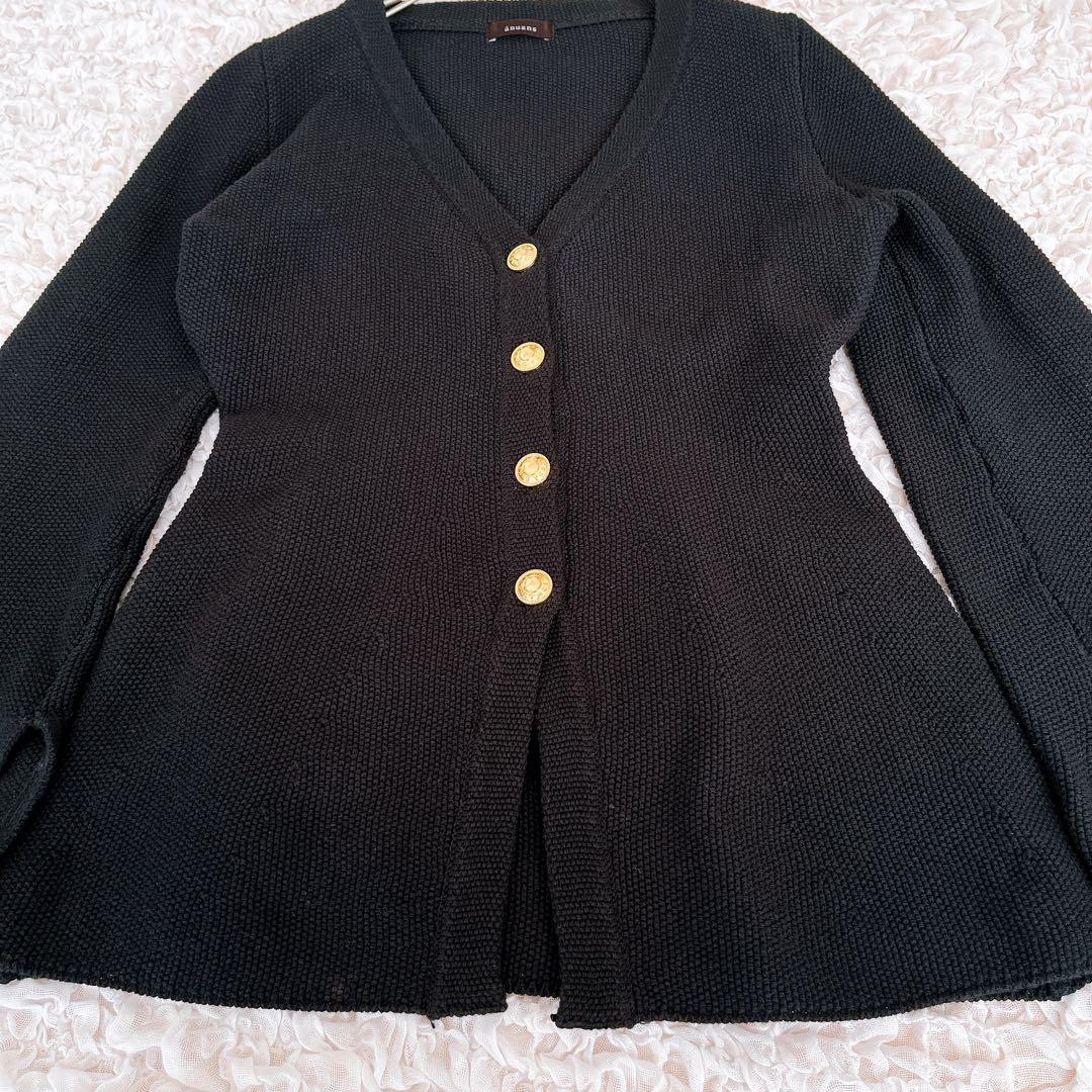 美品 anuans ウエストシェイプペプラムニットジャケット カーディガン 黒