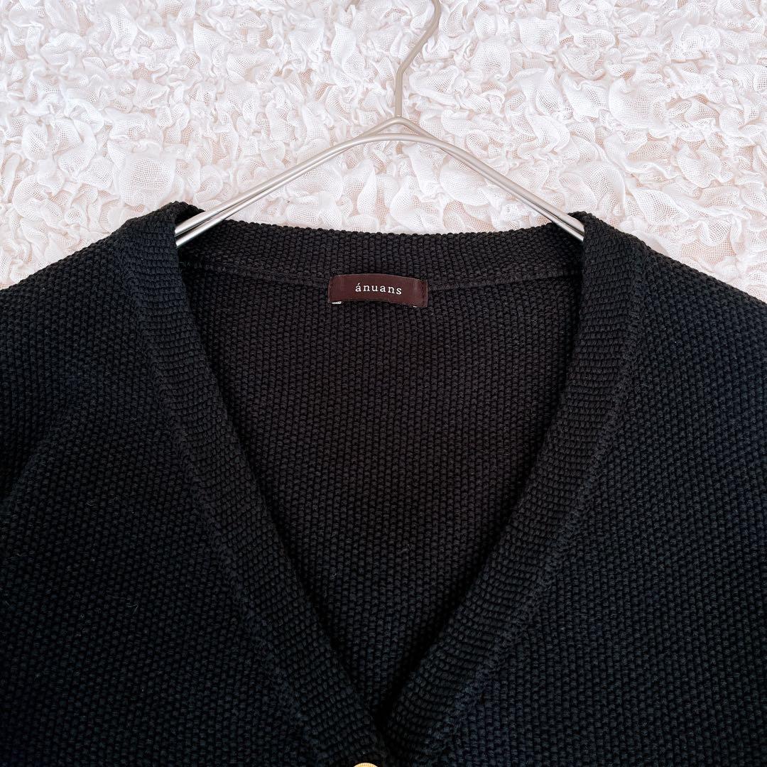 美品 anuans ウエストシェイプペプラムニットジャケット カーディガン 黒