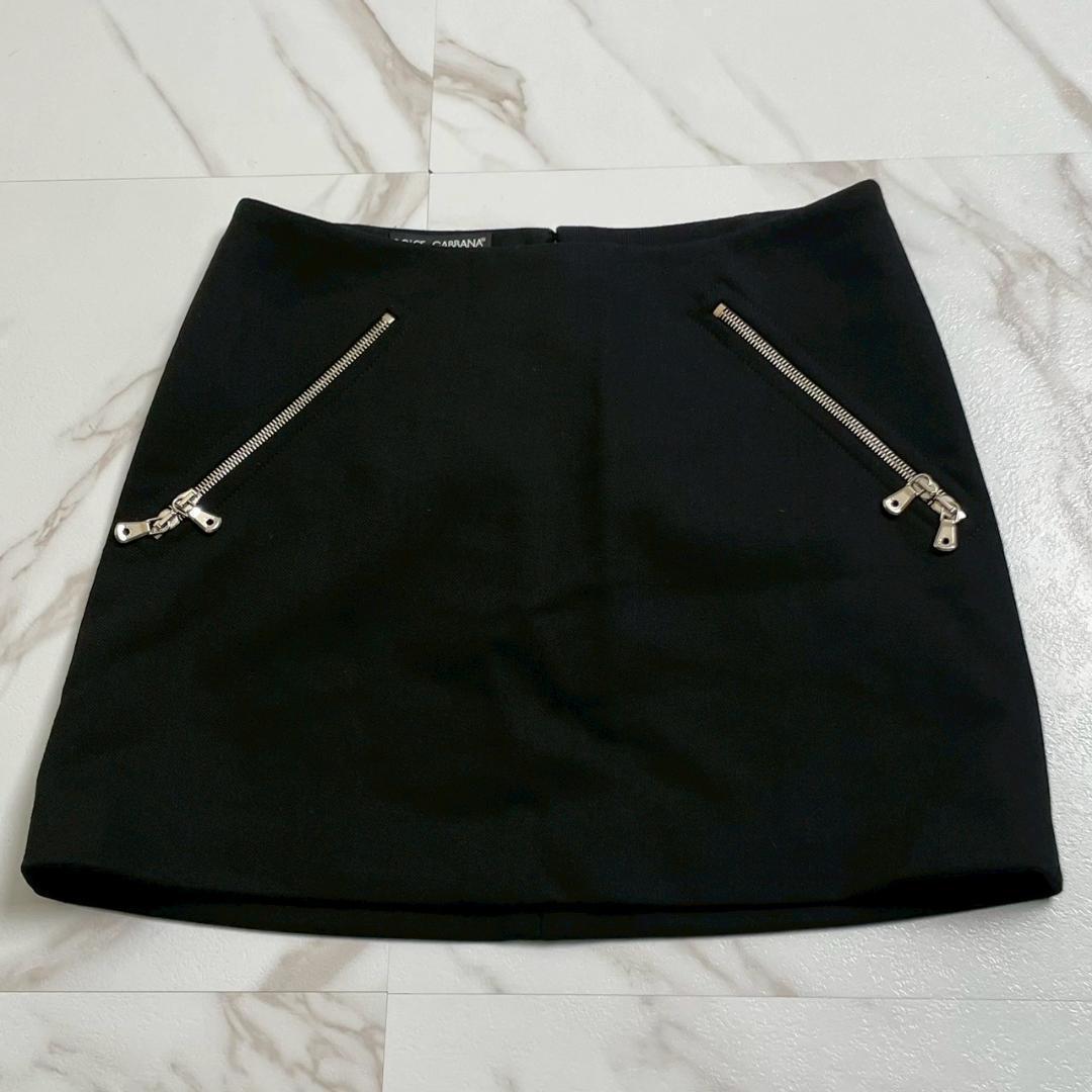 極美品　ドルチェ&ガッパーナ　ダブルジップ　レオパード　ミニスカート　ブラック