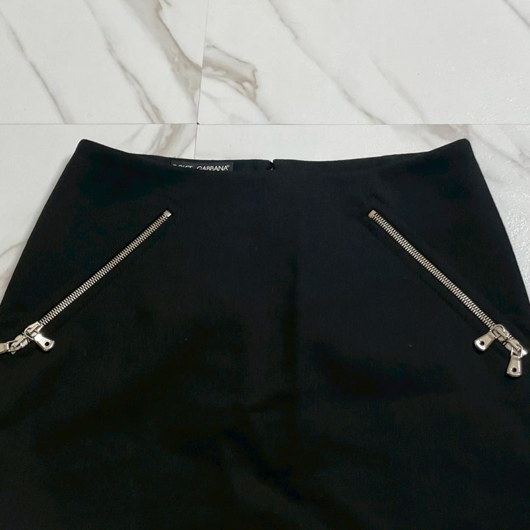 極美品　ドルチェ&ガッパーナ　ダブルジップ　レオパード　ミニスカート　ブラック