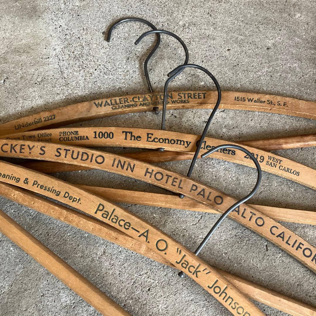 USA ヴィンテージ ロゴ入り 木製 ウッド ハンガー 4本セット アンティーク