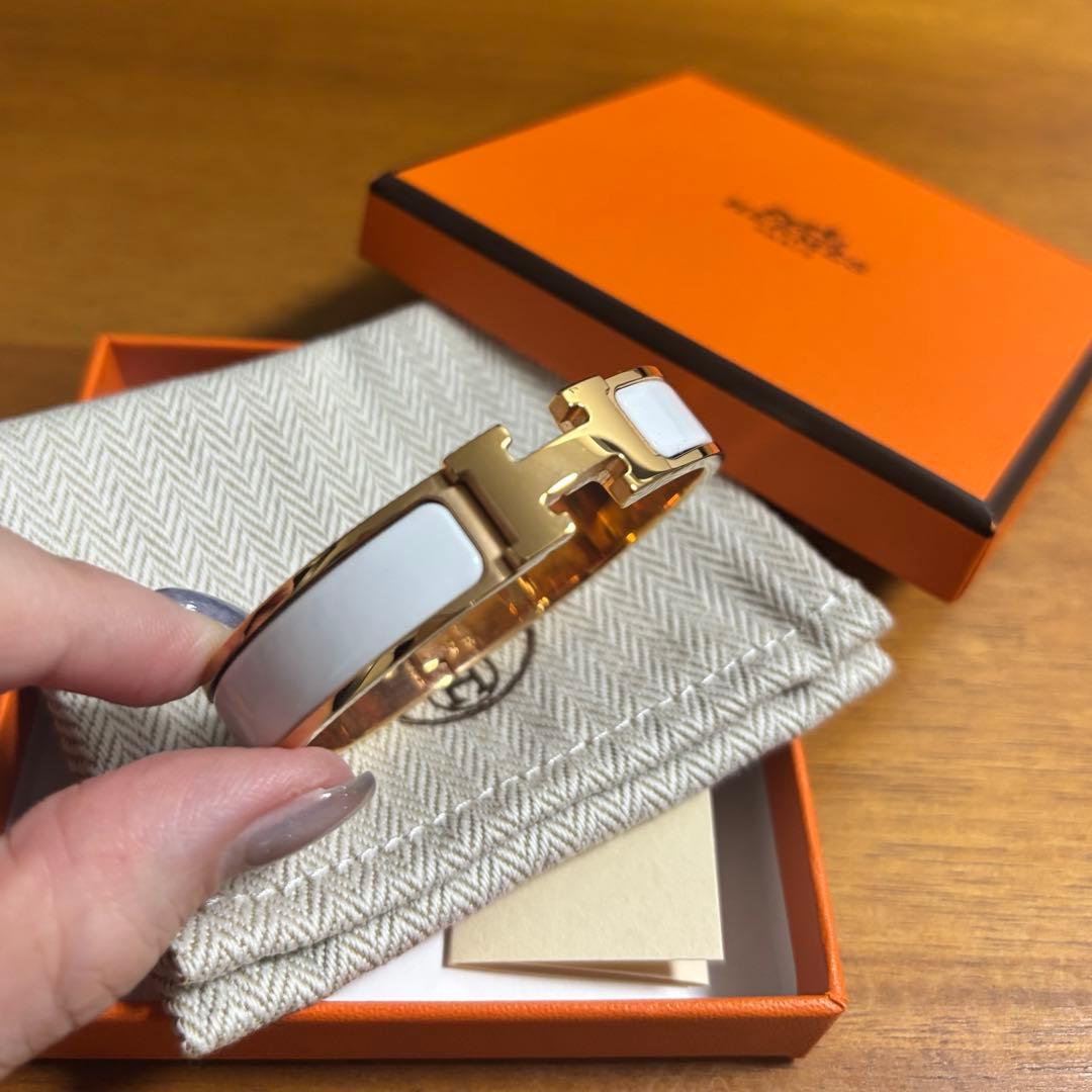 【エルメス◆新品同様】エナメルブレスレット クリックH 白×金　PM