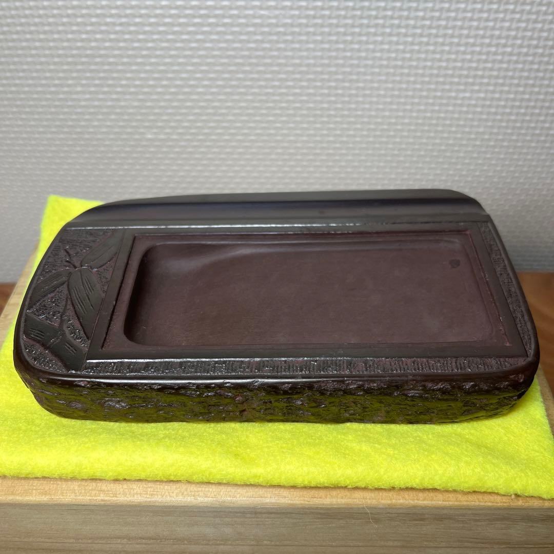 ⭕️赤間硯　新品美品　縄田宝泉　石蓋付き彫刻入硯　縄田製硯所　墨持ち良し