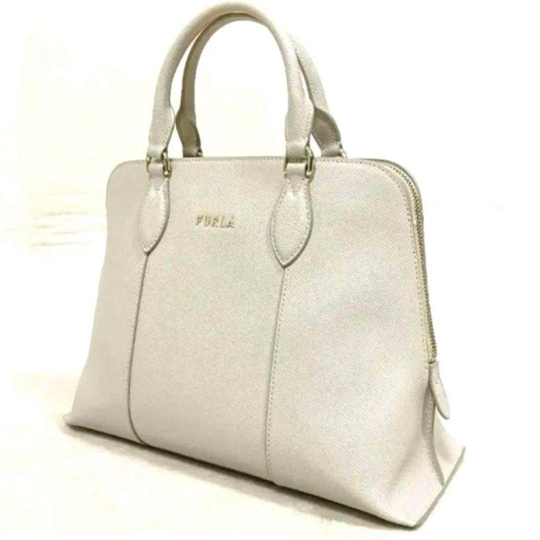 FURLA フルラ グレージュ ヴィットリアMドーム 2wayレザーハンドバッグ