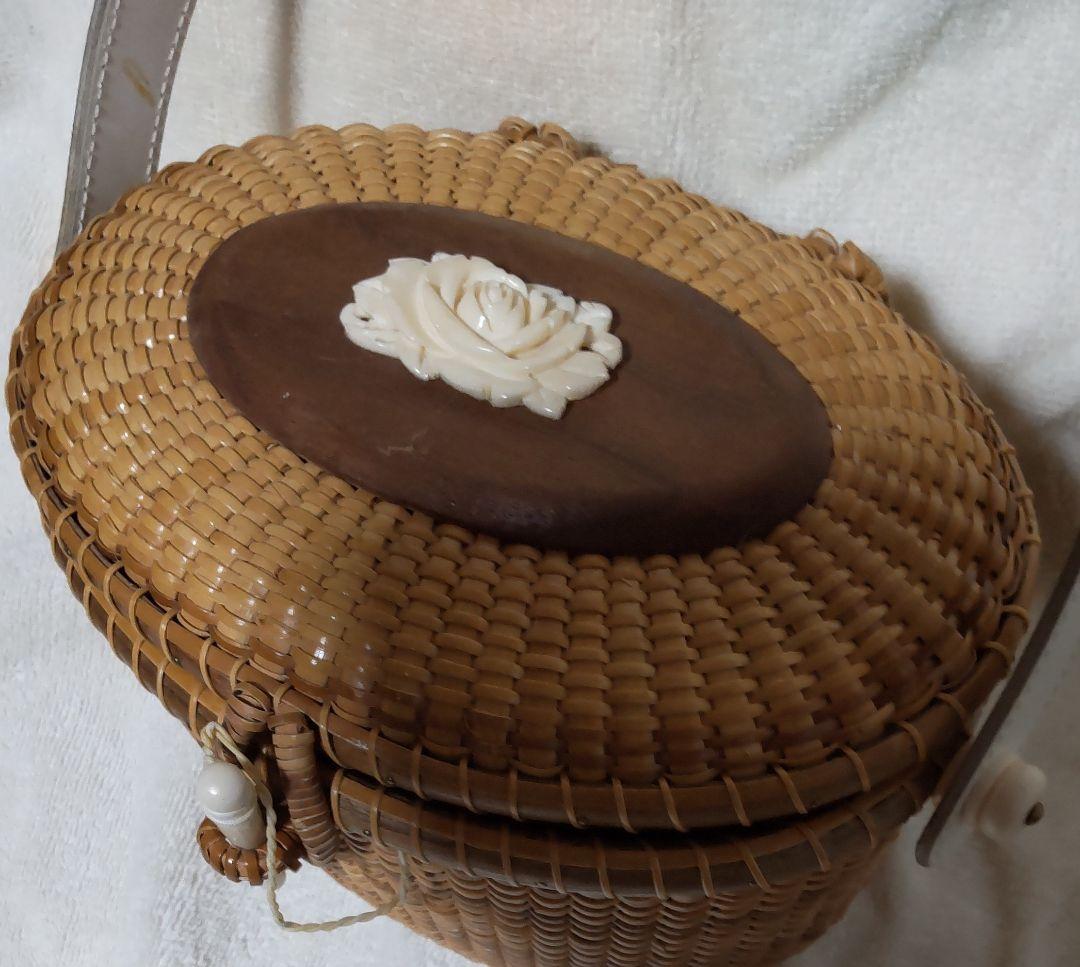 ナンタケットバスケット　ラタン製オーバル型かごバッグ　ビンテージ