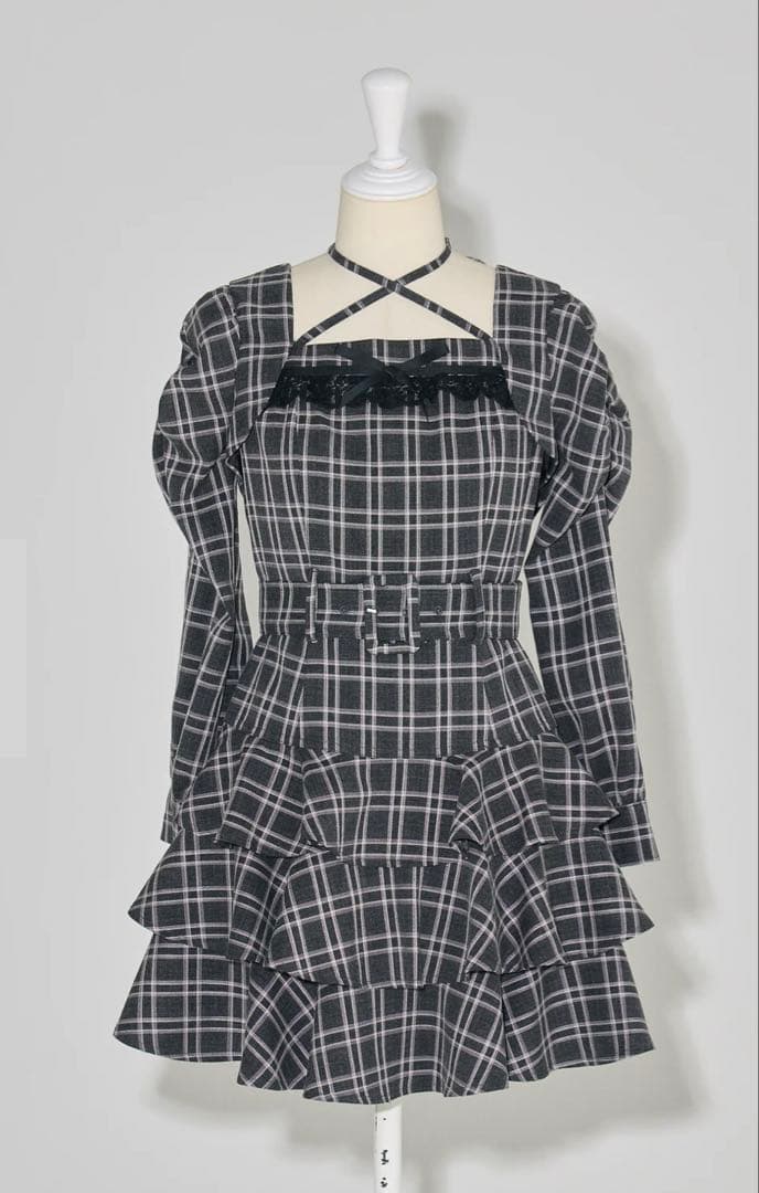 pium ティアードフリル長袖ミニワンピース