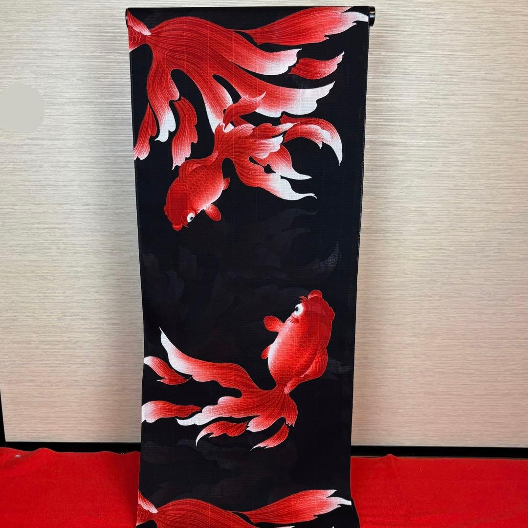 ☆aman様☆ 誉田屋源兵衛 反物 472 金魚 黒地 赤 綿