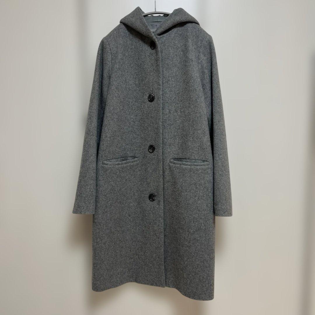 theory luxe フード付きグレーコート ウール100% 美品