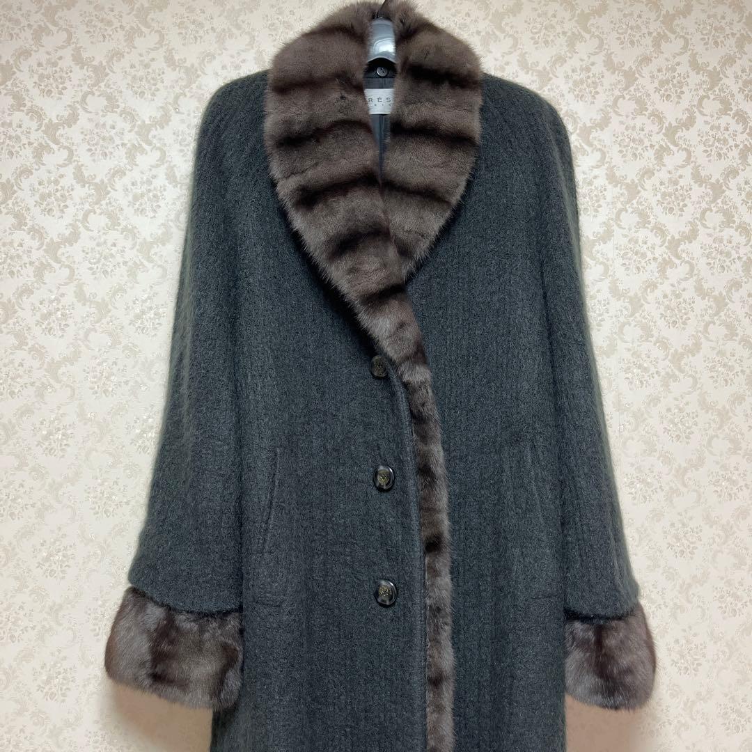 【アキア 】GRES イタリア製生地 モヘアウール　ファー付ロングコート