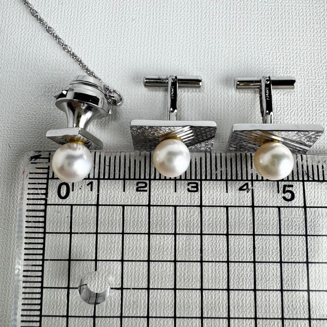 K14WG パール　カフス　タイピン　セット　パール8.0mm
