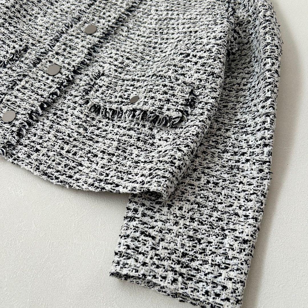 【美品】2025SS theory luxeツイードノーカラージャケット 38