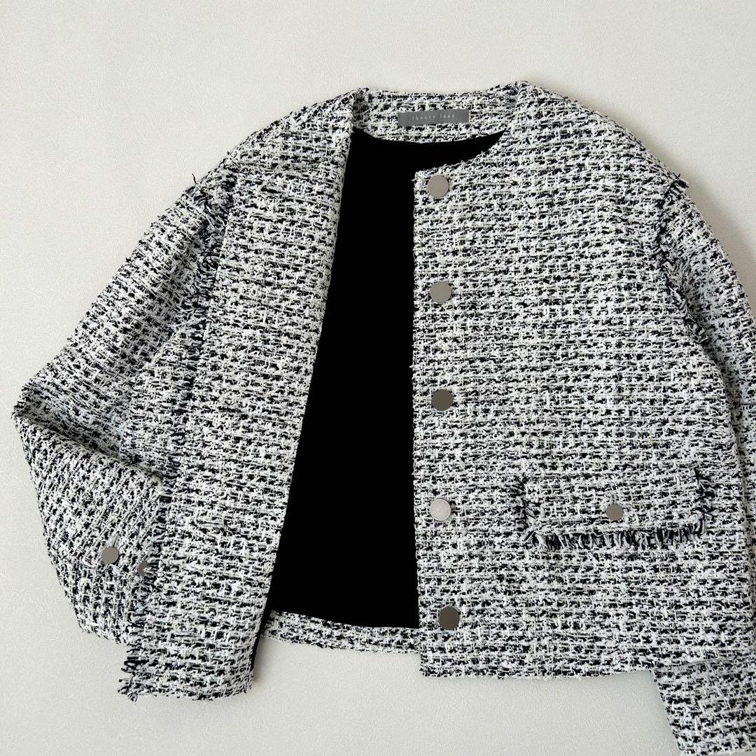 【美品】2025SS theory luxeツイードノーカラージャケット 38