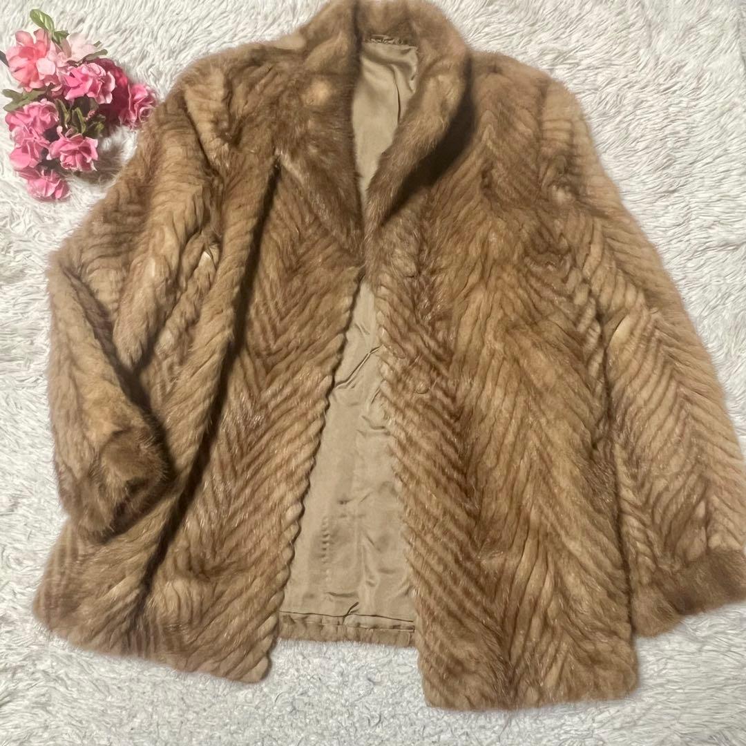 【SALE】高級ミンクファーコート　ベージュ　ヘリンボーン　ファーコート　17号