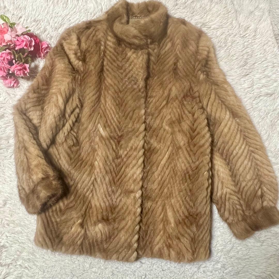 【SALE】高級ミンクファーコート　ベージュ　ヘリンボーン　ファーコート　17号