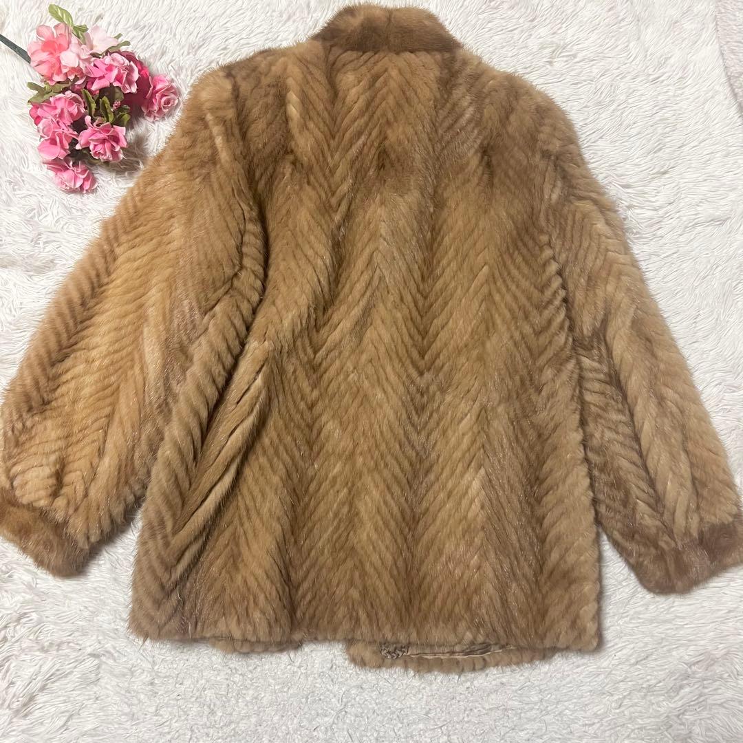【SALE】高級ミンクファーコート　ベージュ　ヘリンボーン　ファーコート　17号