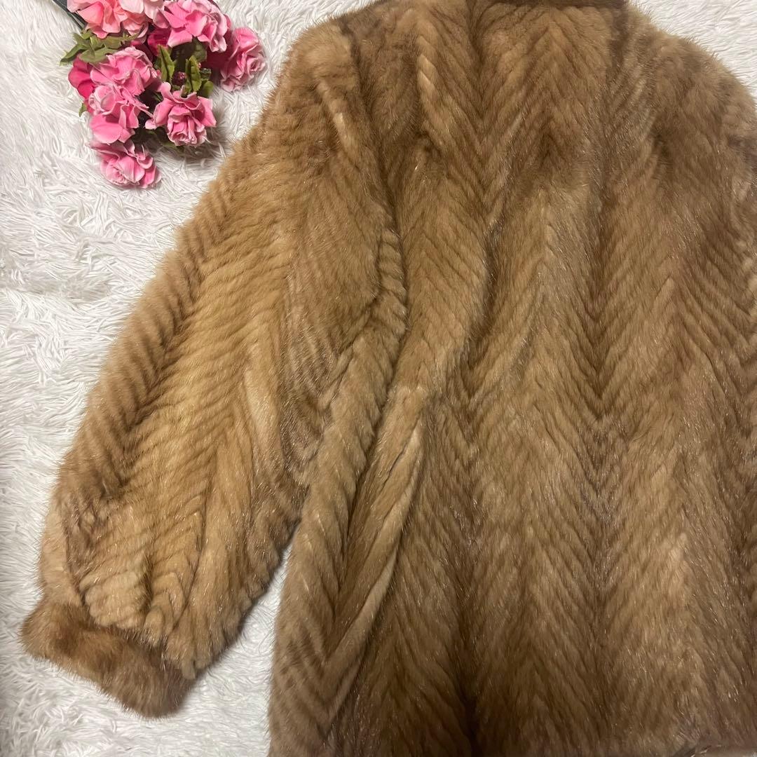 【SALE】高級ミンクファーコート　ベージュ　ヘリンボーン　ファーコート　17号