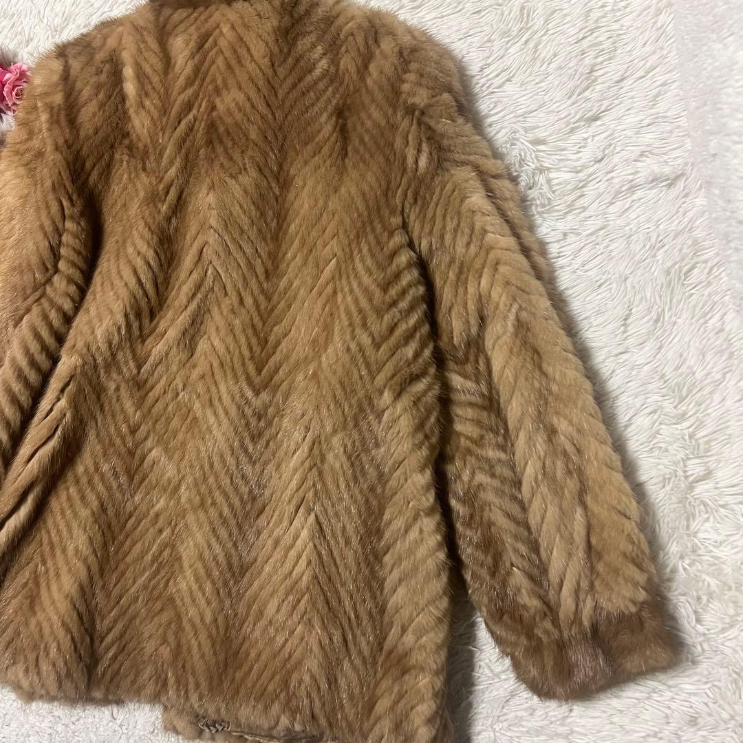 【SALE】高級ミンクファーコート　ベージュ　ヘリンボーン　ファーコート　17号