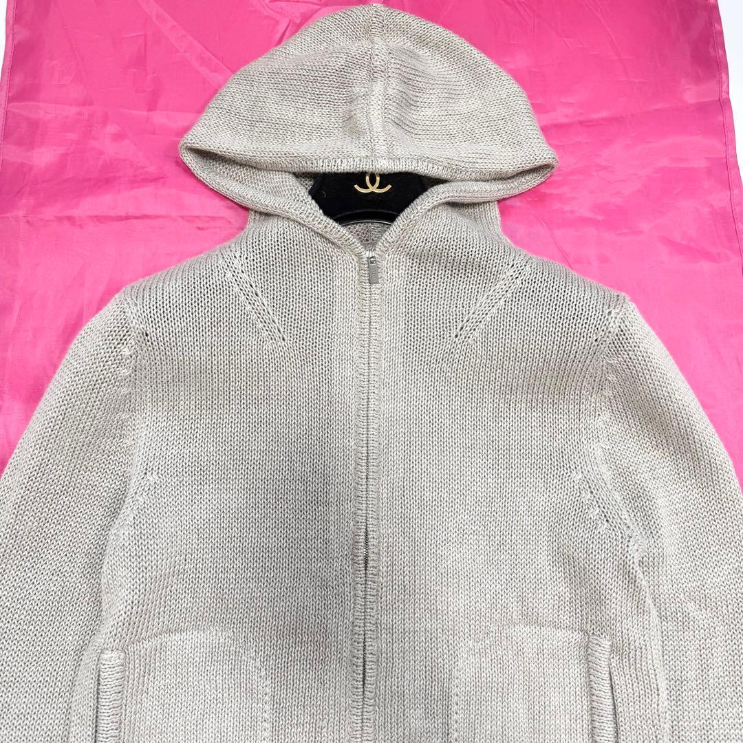 【美品✨】フォクシー リネンニットパーカー カーディガン フーディ　40