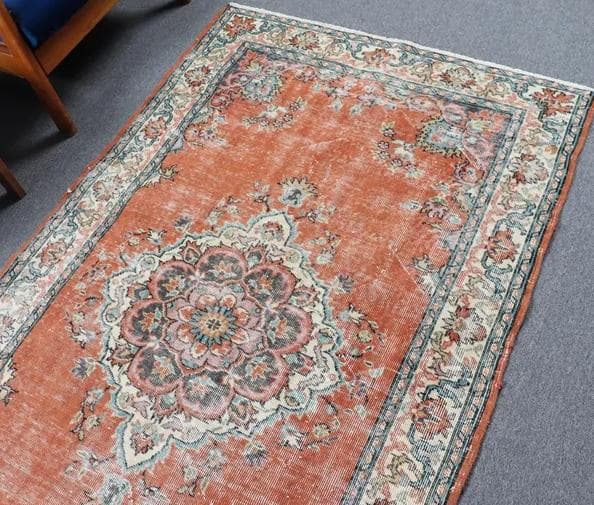 トルコ ヴィンテージラグ A12 レア オレンジ ブラウン ピンク ブルー