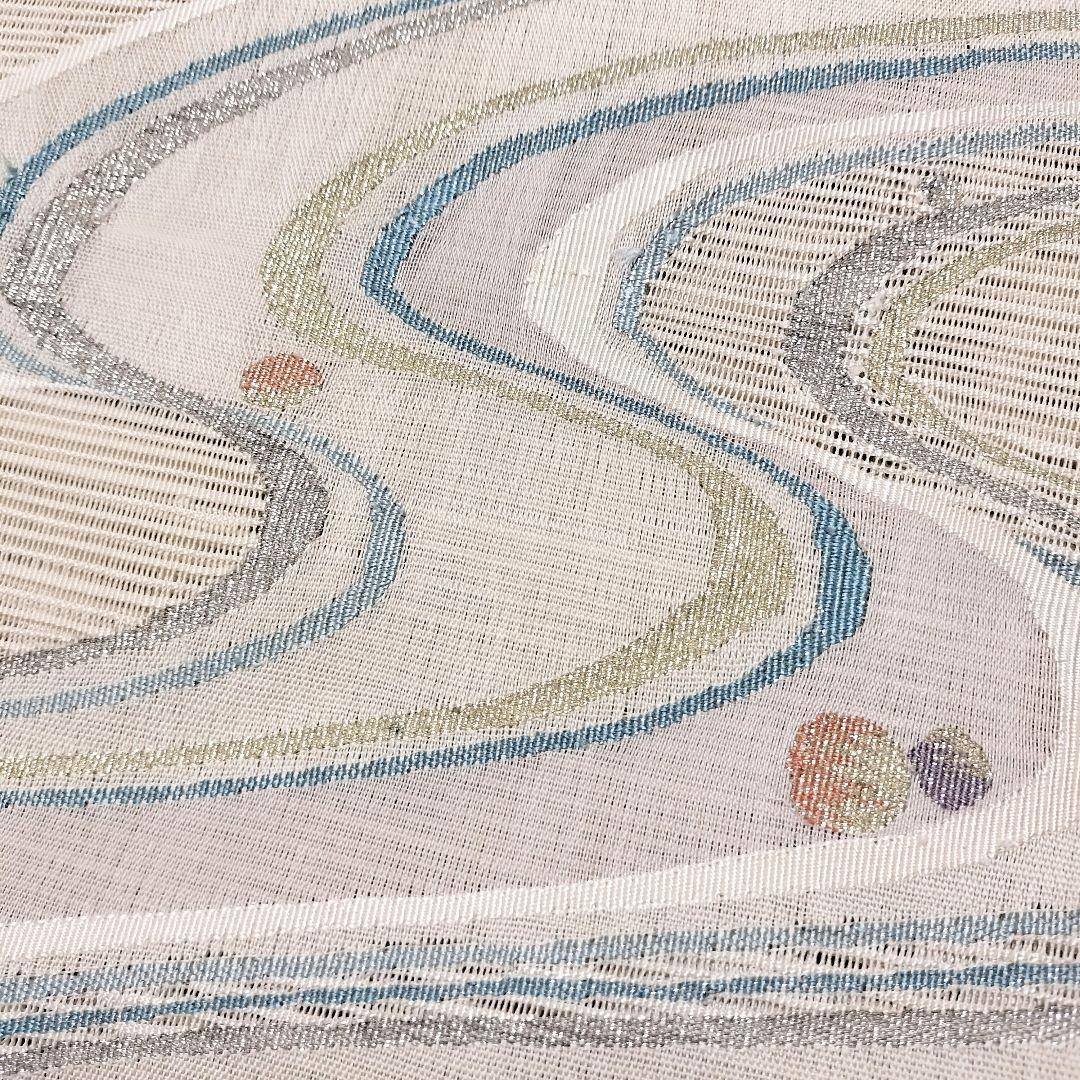 【夏名古屋帯】絽 白地 流水模様 水玉　八寸　正絹　カジュアル　すくい織り