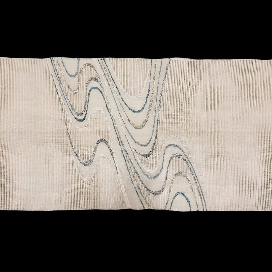 【夏名古屋帯】絽 白地 流水模様 水玉　八寸　正絹　カジュアル　すくい織り