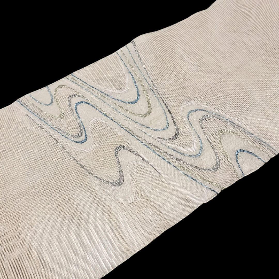 【夏名古屋帯】絽 白地 流水模様 水玉　八寸　正絹　カジュアル　すくい織り