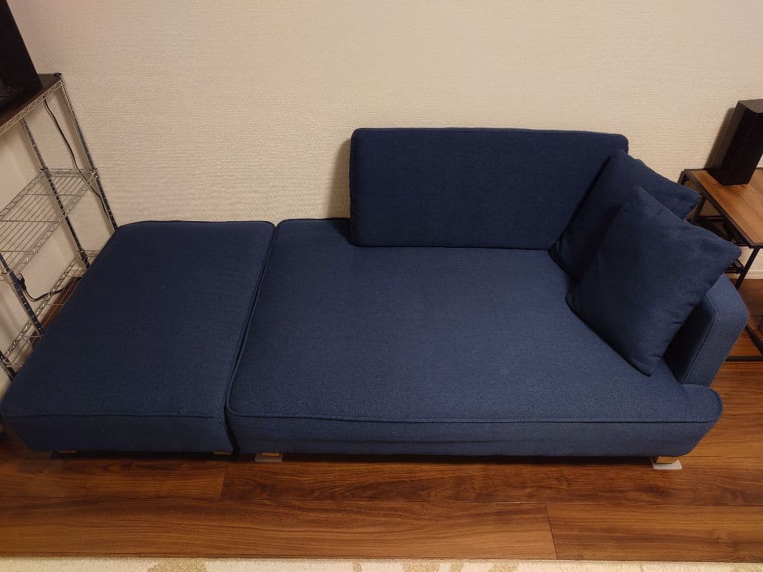 ネイビー コーナーソファ 2個クッション付き
