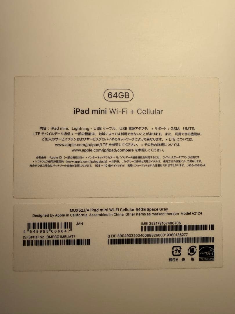 Apple iPadmini セルラー スペースグレー 本体　第五世代