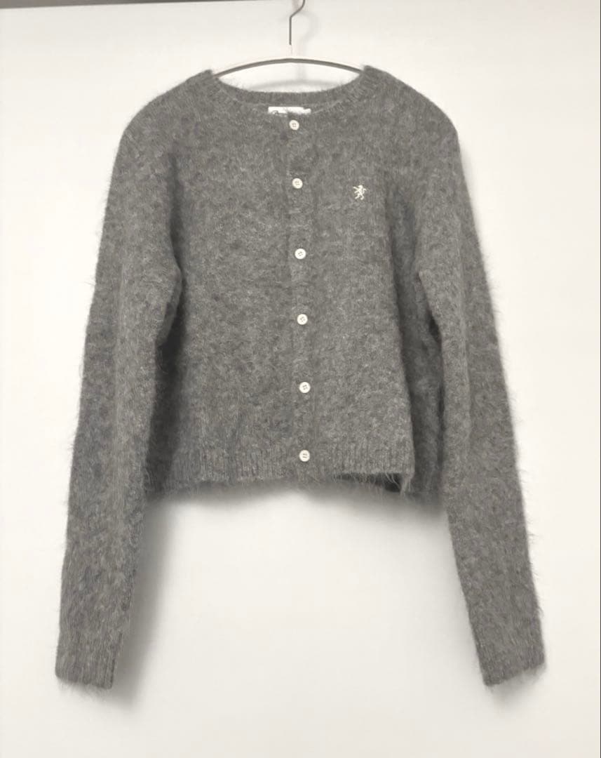 GYMPHLEXジムフレックスロゴ刺繍ショート丈 シャギーニットカーディガン