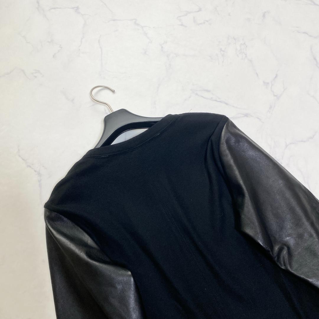 希少✨HELMUT LANG シープレザー 切替 カットソー 黒 P