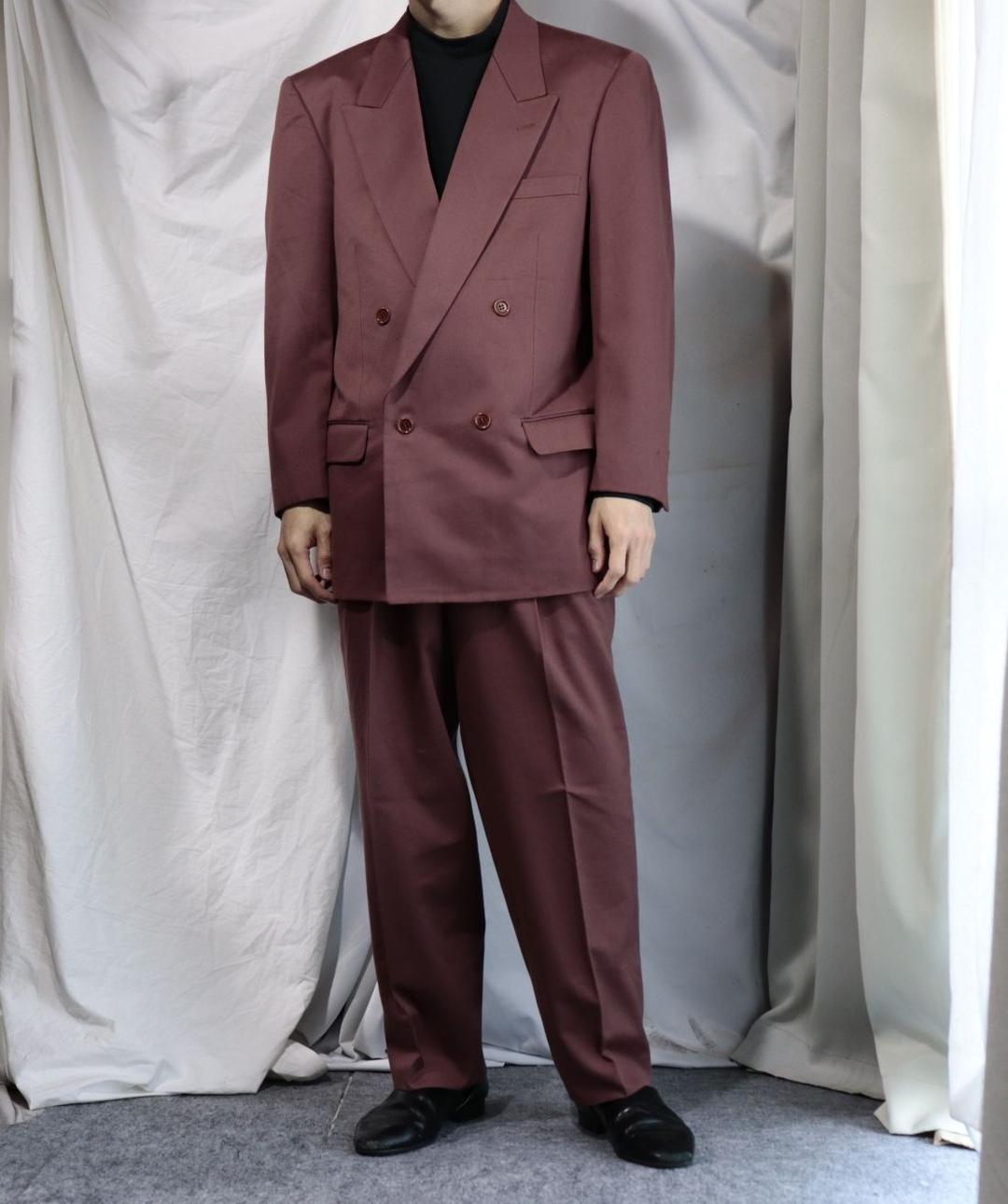 赤茶　秋冬スウェード調　ダブル　スーツ　セットアップ　スラックス　ジャケット