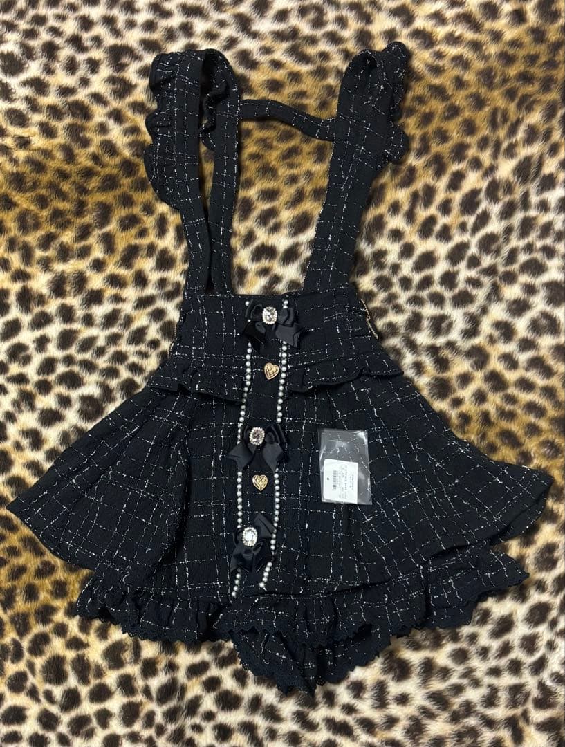 リズリサ ツイードサスペンダー付スカパン　黒