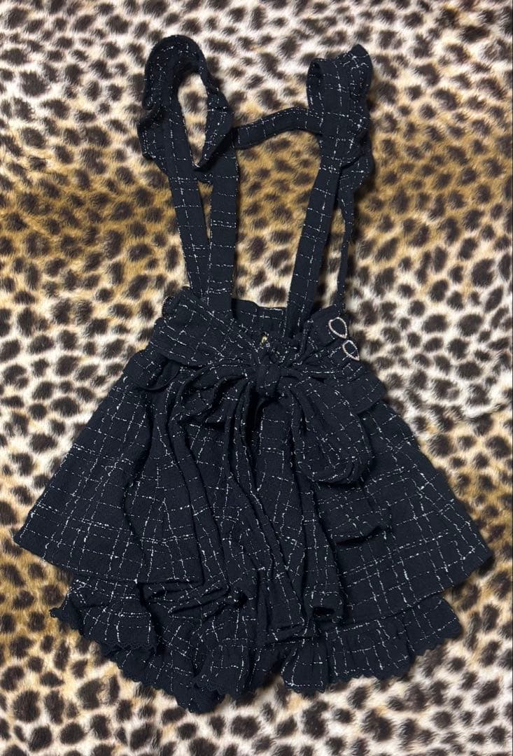 リズリサ ツイードサスペンダー付スカパン　黒