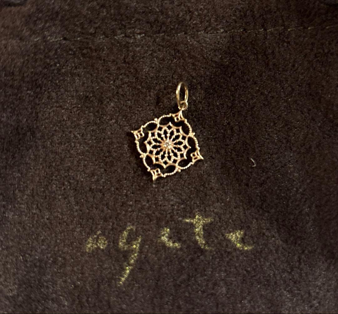 アガット　k10 透かし　フラワー　チャーム