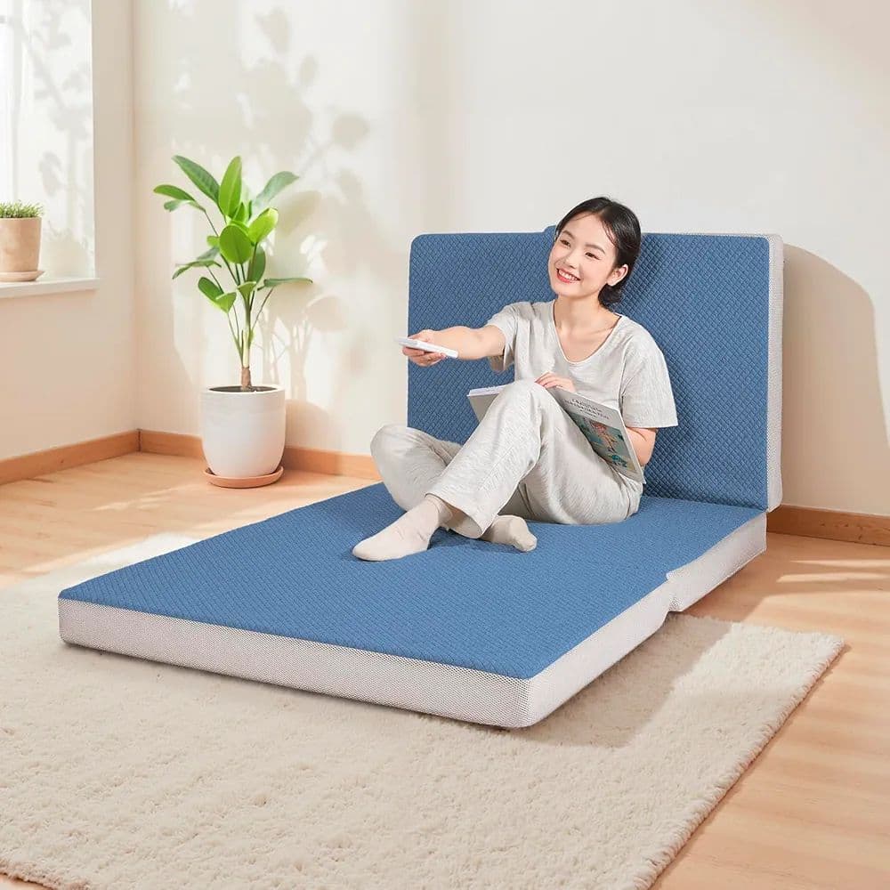 折りたたみマットレス 厚さ10cm セミダブル 【ブルー】