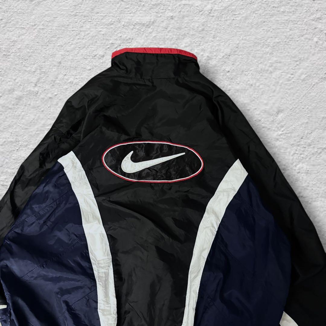 nikeナイキナイロンジャケット90sビッグロゴvintage古着ブラック刺繍L