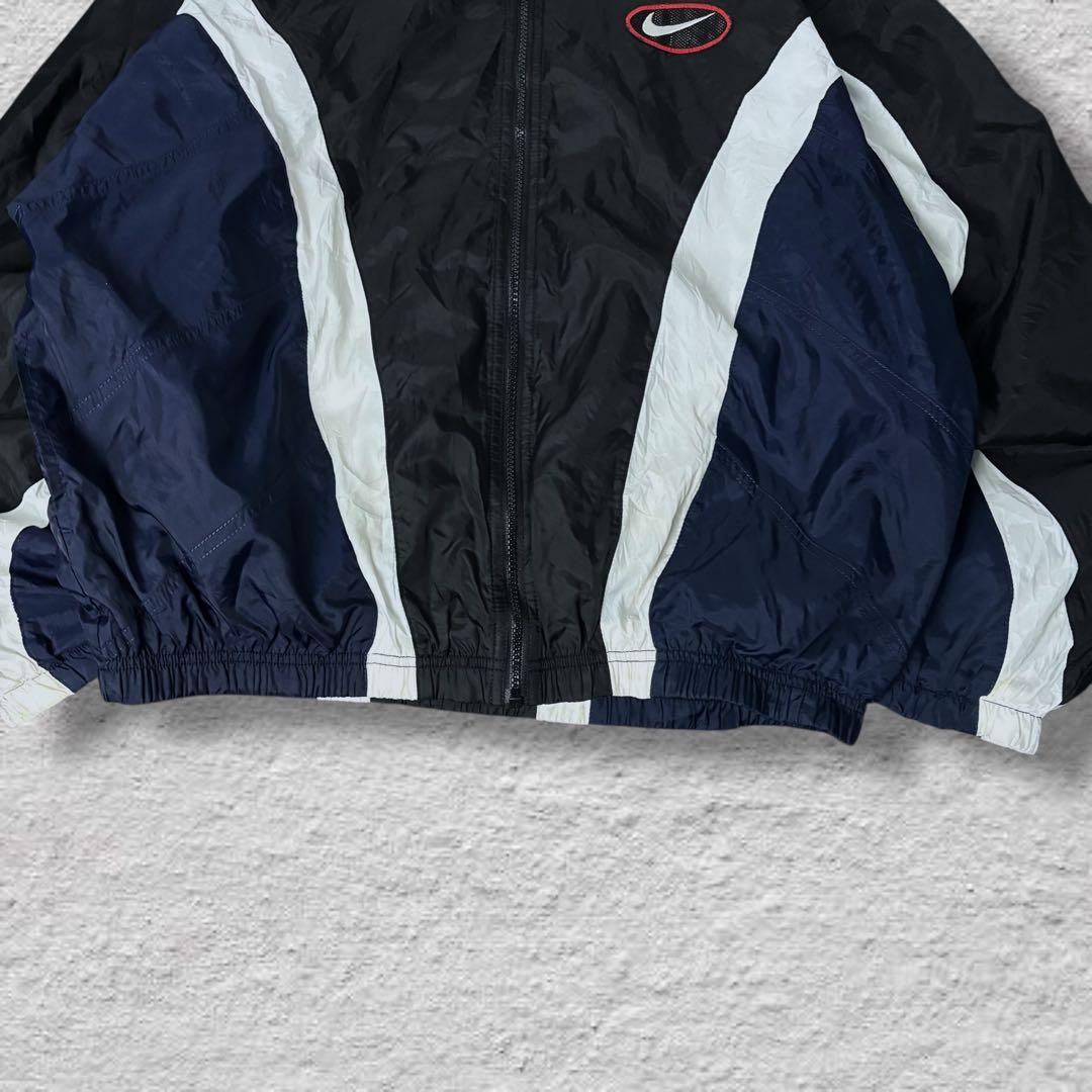 nikeナイキナイロンジャケット90sビッグロゴvintage古着ブラック刺繍L