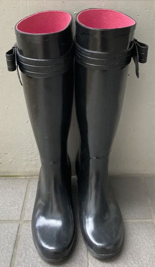 ★kate spade★ケイトスペード リボン ブラック レインブーツ 長靴 黒