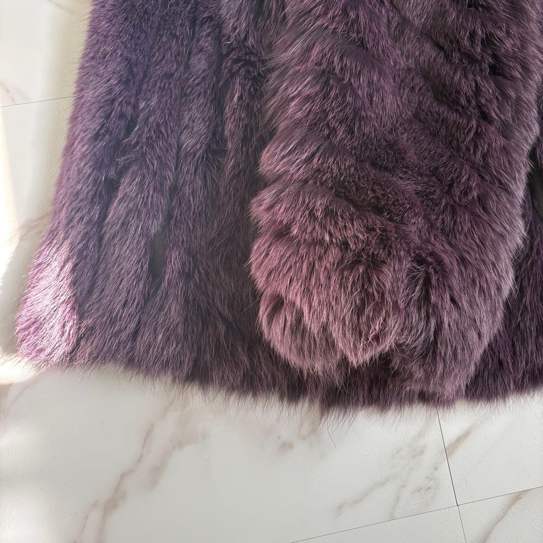美品◆肉厚 リアルフォックス 染め パープル 毛皮コート 11号 Lサイズ