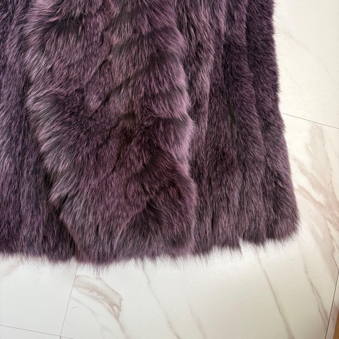 美品◆肉厚 リアルフォックス 染め パープル 毛皮コート 11号 Lサイズ