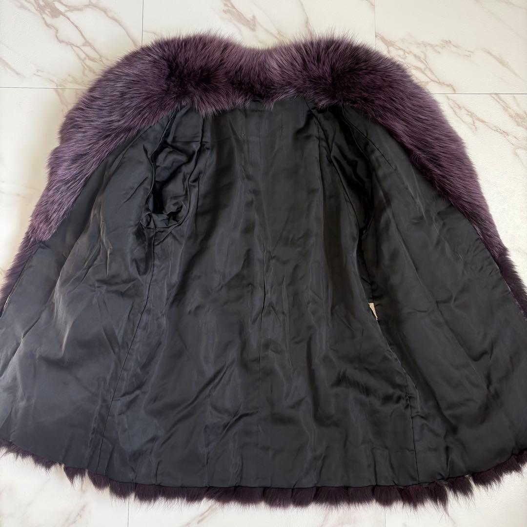 美品◆肉厚 リアルフォックス 染め パープル 毛皮コート 11号 Lサイズ