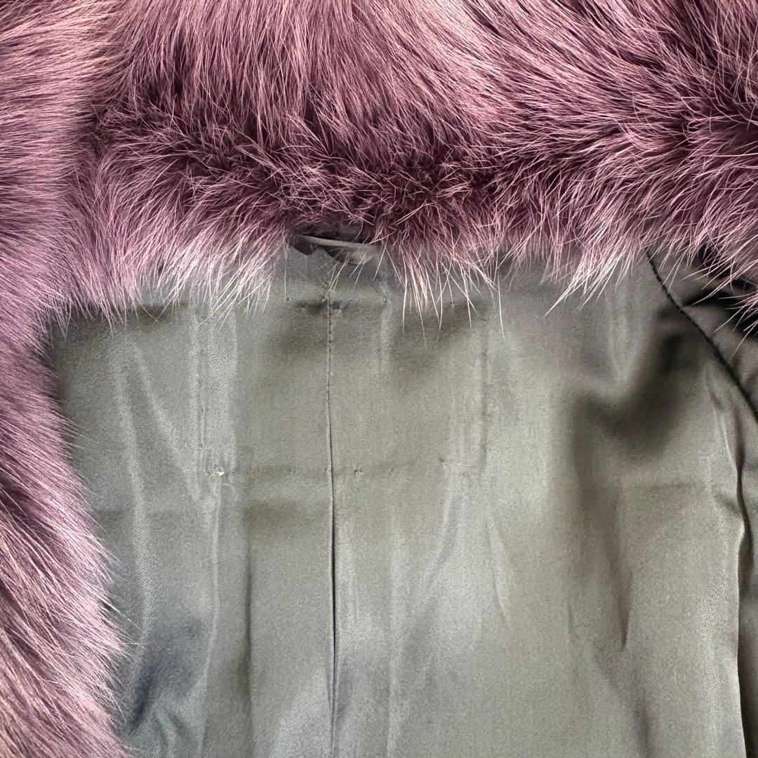 美品◆肉厚 リアルフォックス 染め パープル 毛皮コート 11号 Lサイズ
