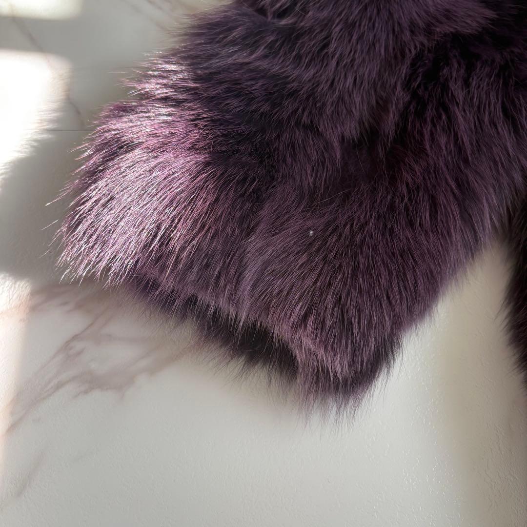 美品◆肉厚 リアルフォックス 染め パープル 毛皮コート 11号 Lサイズ
