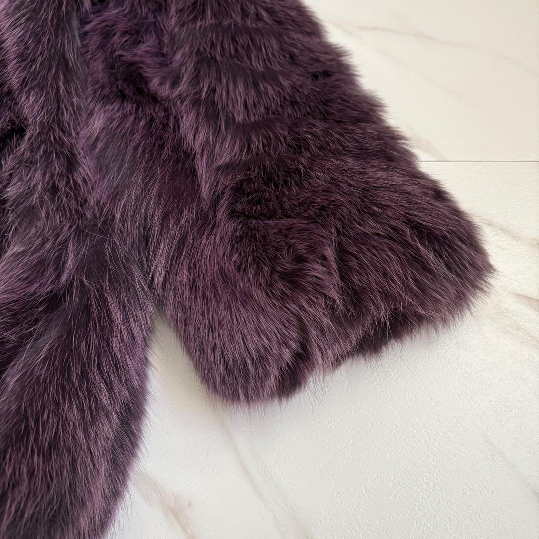 美品◆肉厚 リアルフォックス 染め パープル 毛皮コート 11号 Lサイズ