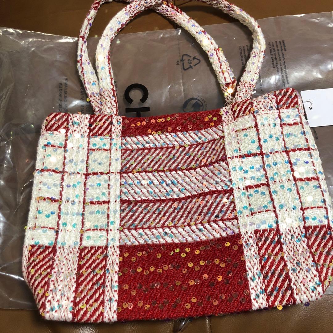 シャネル CHANEL バーガンディ スパンコール トートバッグ