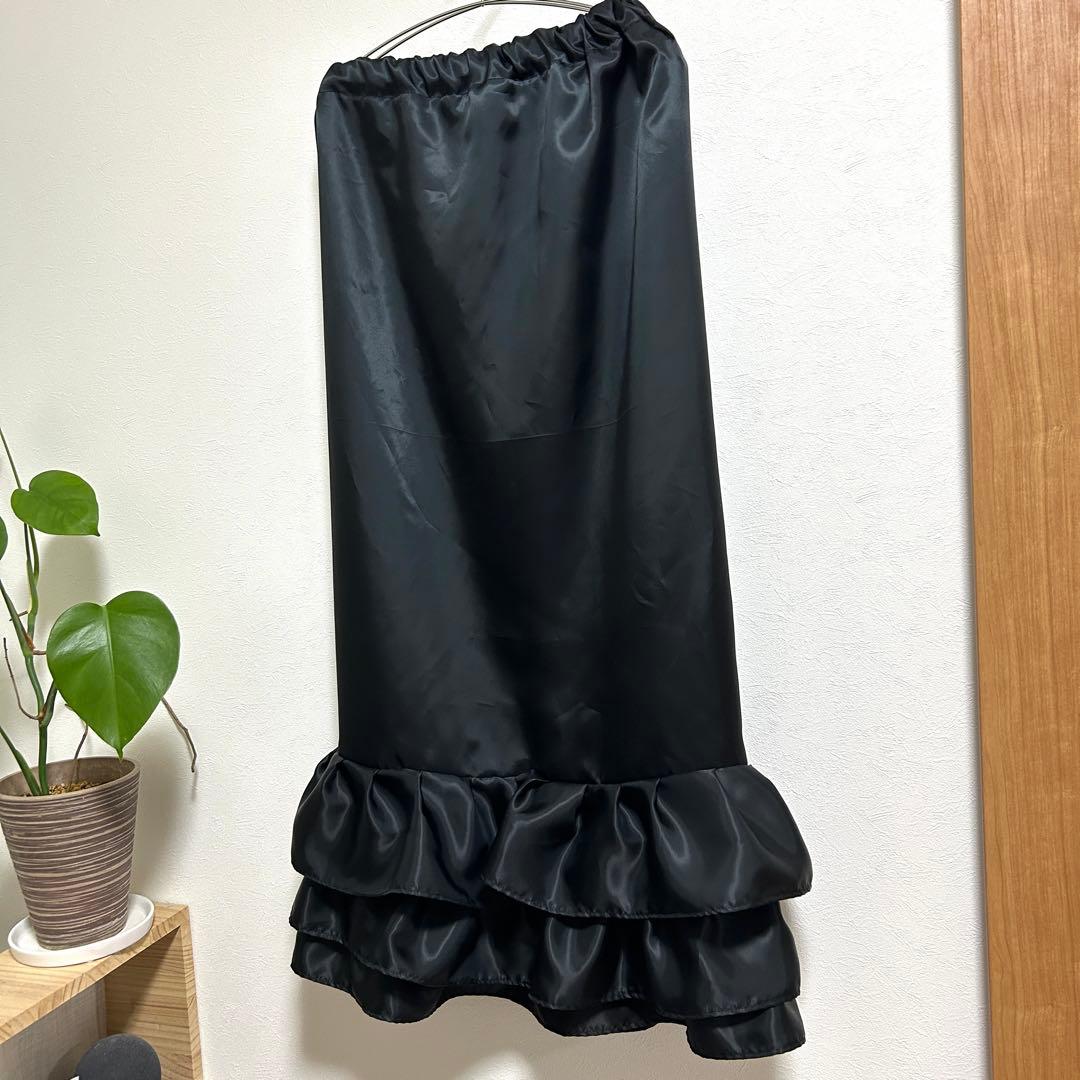 【YU-TA】スカート裾除け　サテン　黒　フリル3段　オーダー品